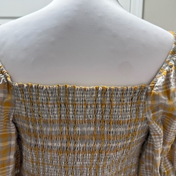 MAEVE ANTHROPOLOGIE PLAID SQUARE-NECK PUFF SLEEVE SMOCKED BLOUSE TOP SIZE: M - Picture 7 of 11